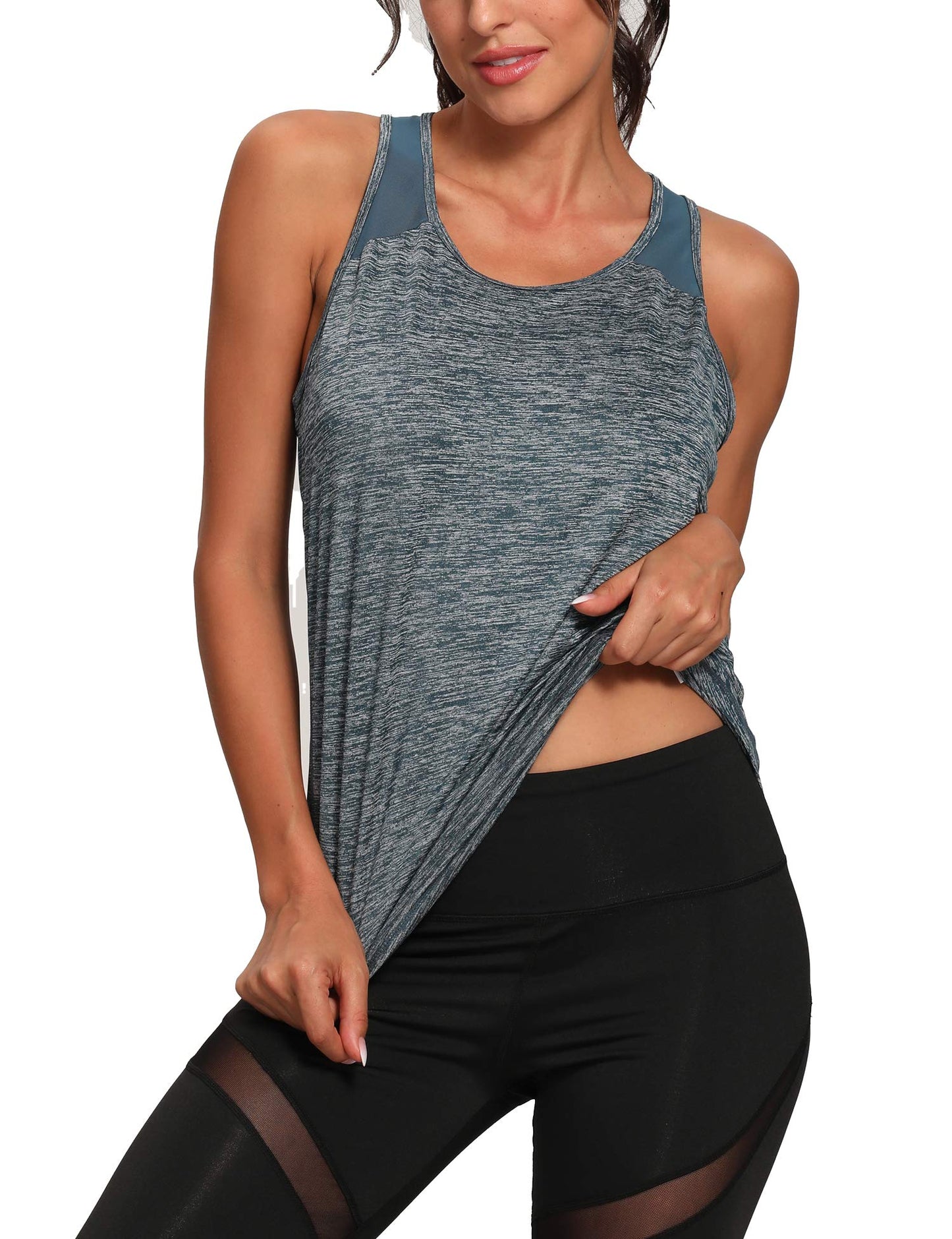 Aeuui Womens Workout Tops for Women Racerback, Mesh Yoga Shirts Athletic Running tank tops Sleeveless Gym Clothes blue black