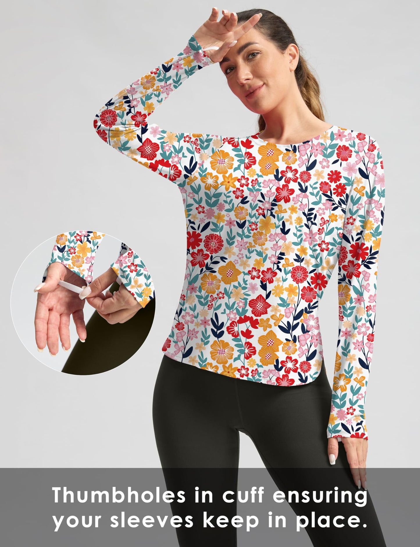 Women's Sun Shirts UPF 50+ Long Sleeve UV Protection Shirt Lightweight Quick Dry Workout Hiking Tops for Women(Pink Floral,S)