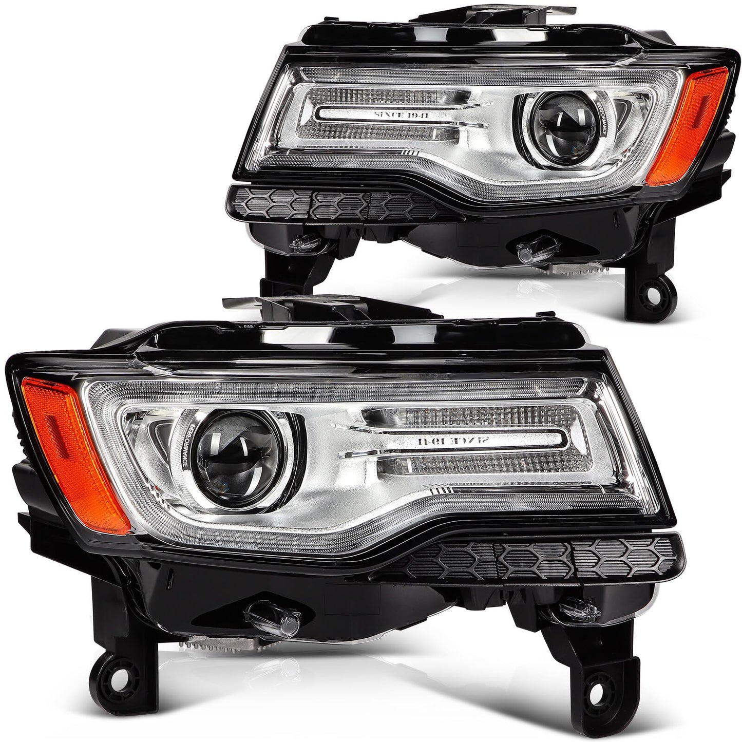 OCPTY Headlight Assembly Pair Replacement For 2014-2016 for Jeep Grand Cherokee Driver Passenger Side Bulbs Not Included