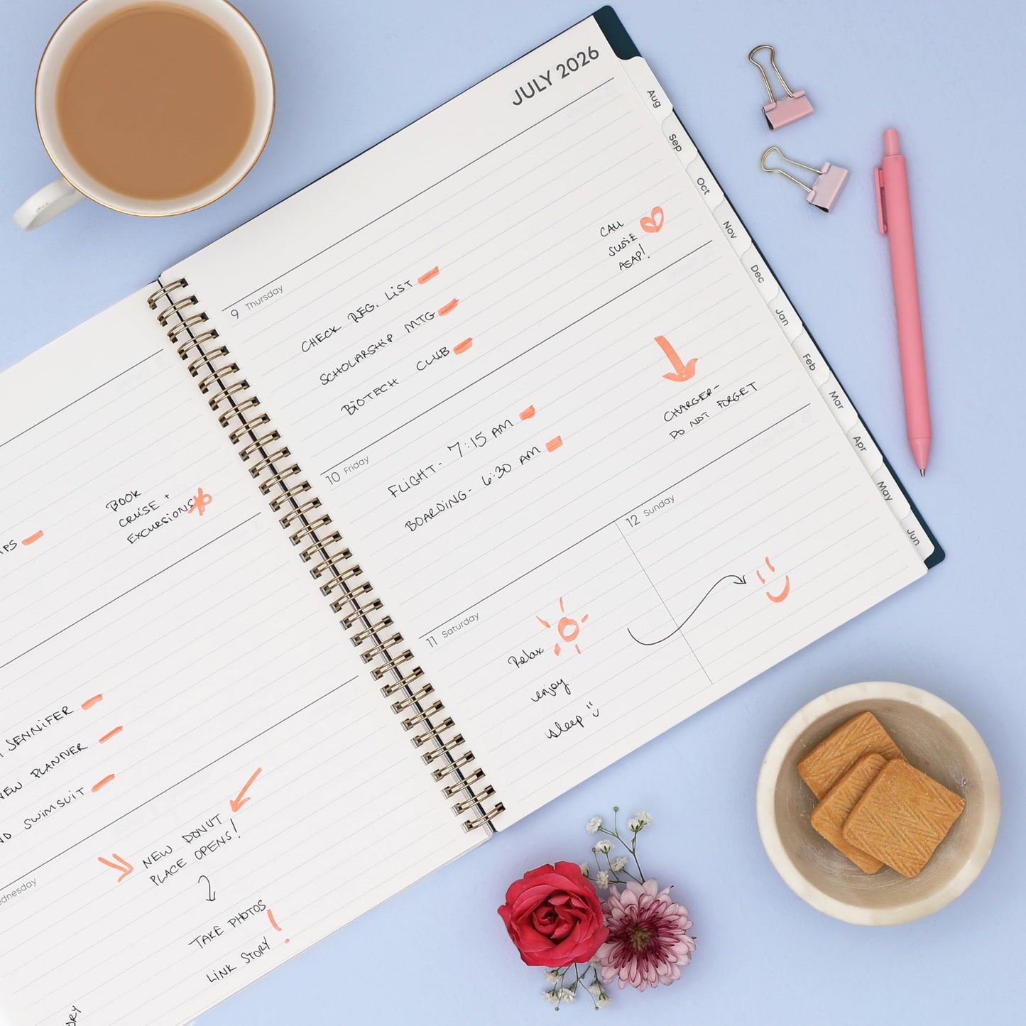 Blue Sky 2026-2027 Weekly and Monthly Academic Year Planner Calendar, July 2026 - June 2027, 8.5" x 11", Flexible Cover, Wirebound, Storage Pocket, Laminated Tabs, Greta