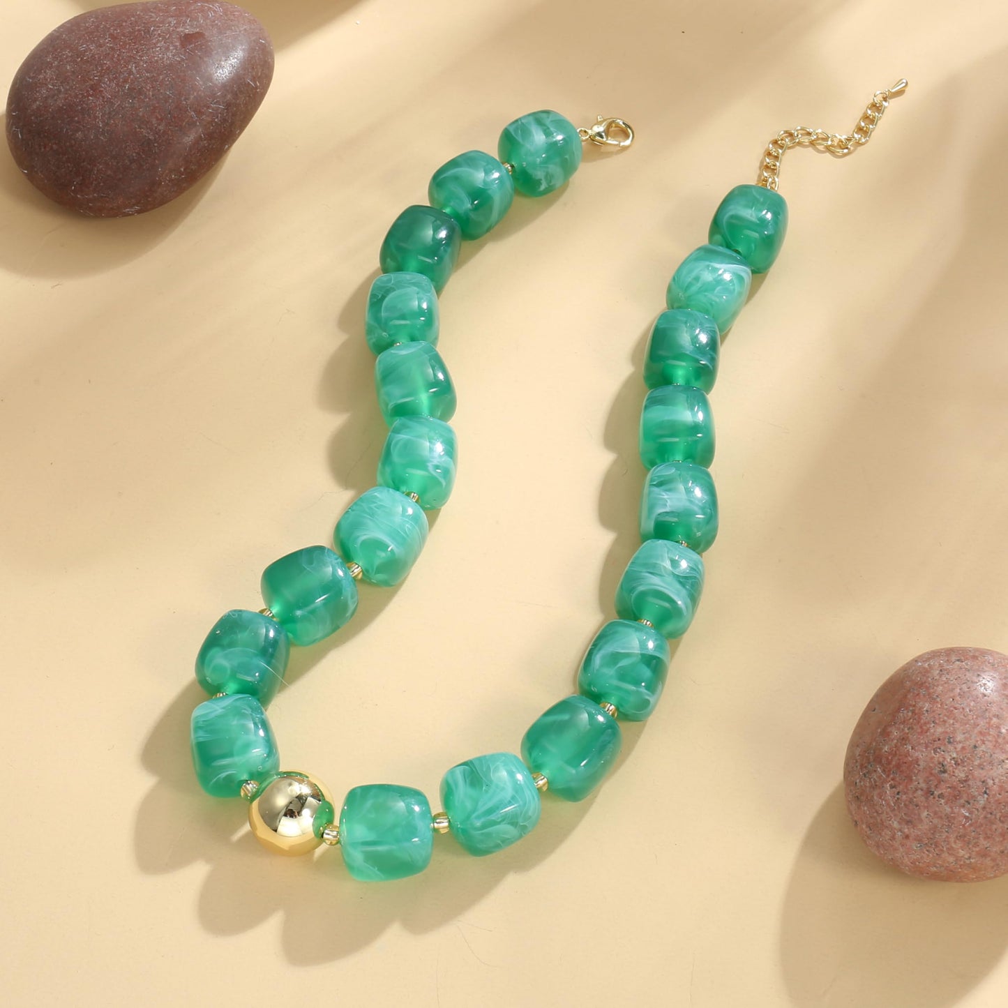 BREPINE Mint Green Chunky Necklaces for Women Multicolored Large Square Resin Beads Necklace Trendy Bold Statement Beaded Summer Candy jelly Vacation Choker