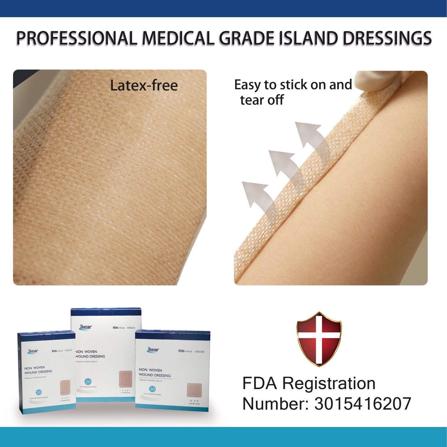 JJZEN KEAR 4"X6" 20 PCS Extra Large Sterile Nude Island Dressing Bandage for Wound - Self-Adhesive Boarded Gauze Pads - Latex Free - Medical Grade (Nude, 4"X6"-20PCS)