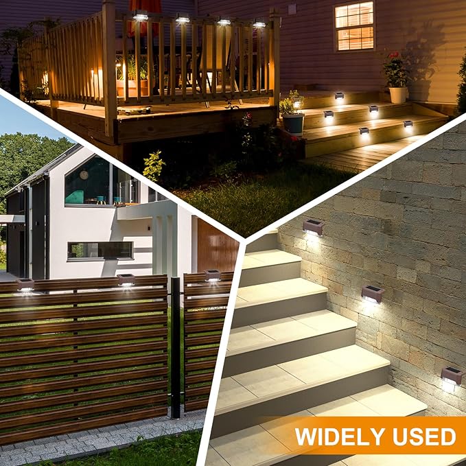 Geelin 32 Pcs Solar Deck Lights Outdoor, Waterproof LED Solar Step Fence Lights for Stairs, Step, Railing, Patio, Driveway, Garden, Pathway and Yard(Brown Shell Cool White Light)