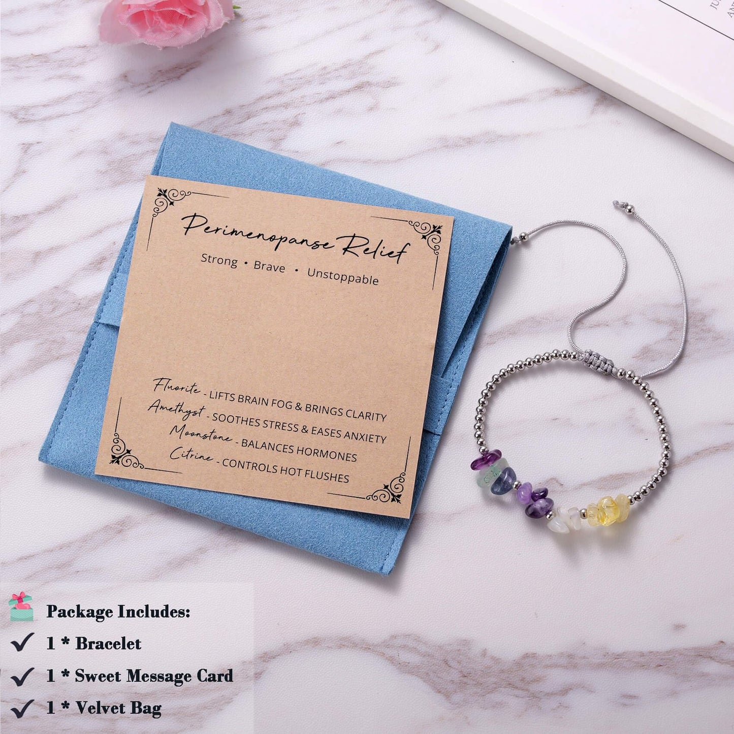 Ukodnus Perimenopause Bracelet for Women, Hormone Balance Crystal Jewelry for Stress Mood Support Sleep Calm, Perimenopause Gifts for Women