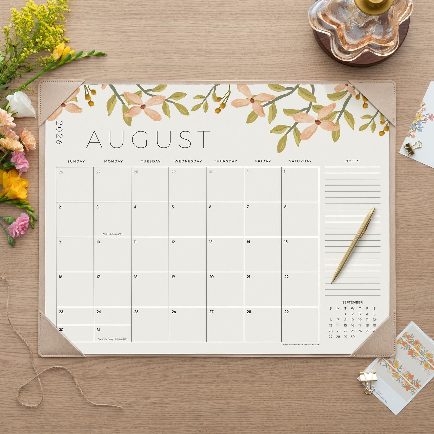 Desk Calendar 2026 with Desktop Mat, Cabbrix Large Desk Pad Calendar 22 x 17 Inch Runs From July 2026 to December 2027, Floral Design Calendar 2026 for Home School and Office (Apricot)