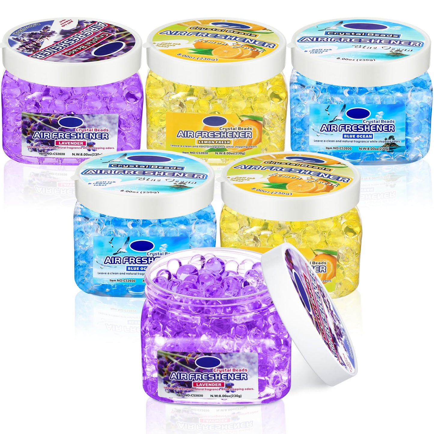 Dansib 6 Pcs Air Freshener Gel Beads Bulk Odor Eliminator Beads Odor Removing Gel for Home, Bathrooms, Cars, Boats, RVs, Pet Are