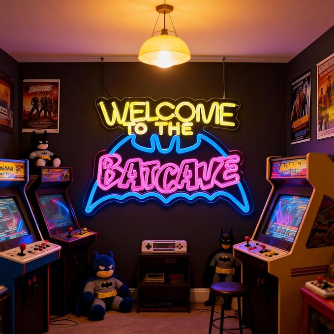 Bat Cave Neon Sign - Wall Decor, Halloween Deocr, Room, Funny Home Decor, Neon Light, LED Sign, Hanging, Bedroom, Dorm, Man Cave, Christmas Supply (USB)