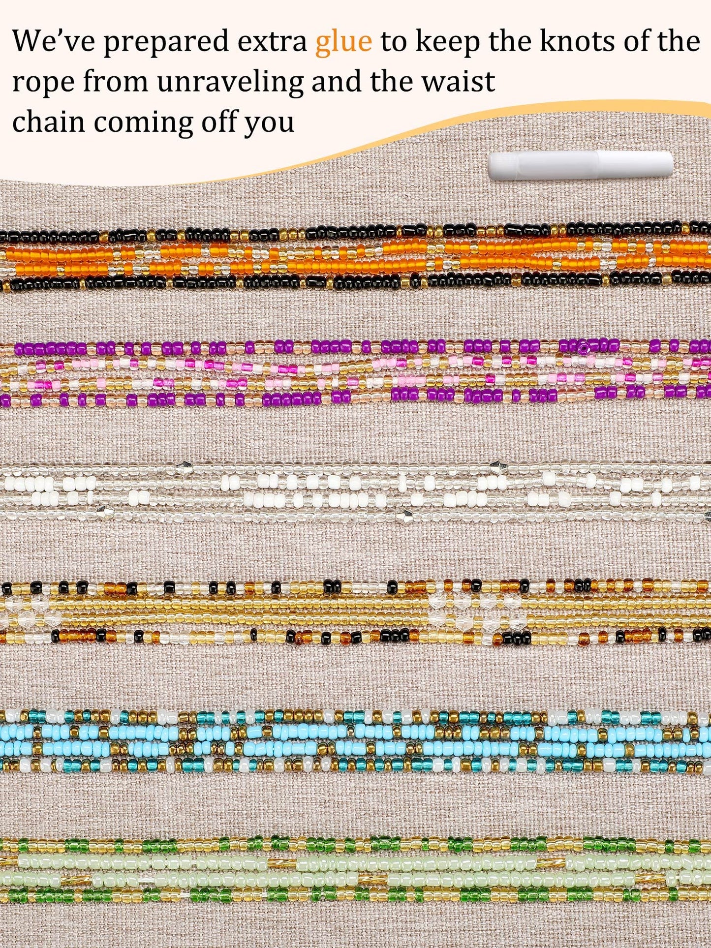 Fumete 12 Pcs Waist Beads Set Handmade African Belly Beads Chain Plus Size Body Jewelry Non Stretching Belly Chain for Women(Stylish,50 Inch)