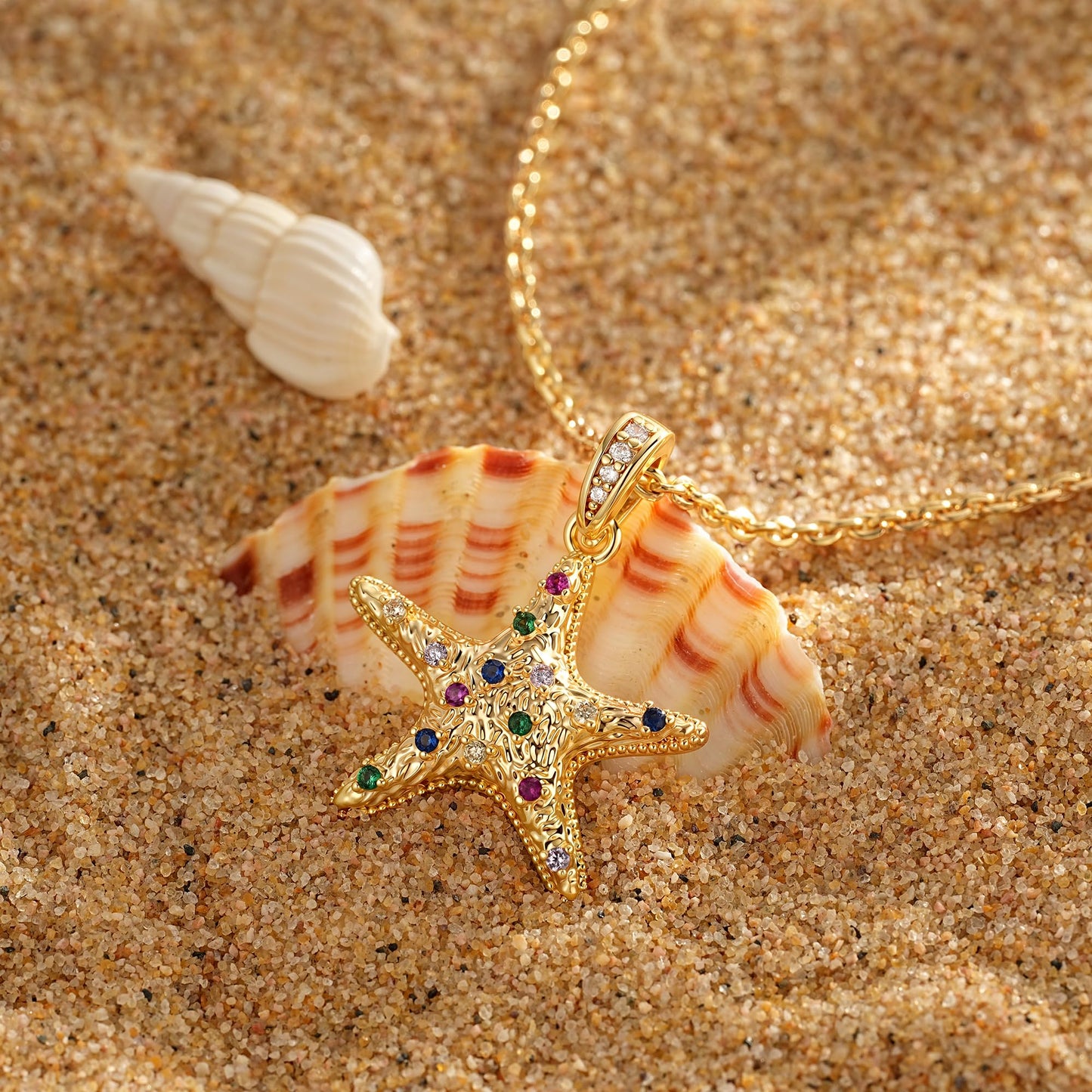 MTMY Gold Starfish Necklace 14K Gold Plated Shell Conch Ocean Pendant Necklace for Women Beach Summer Jewelry (mix starfish)