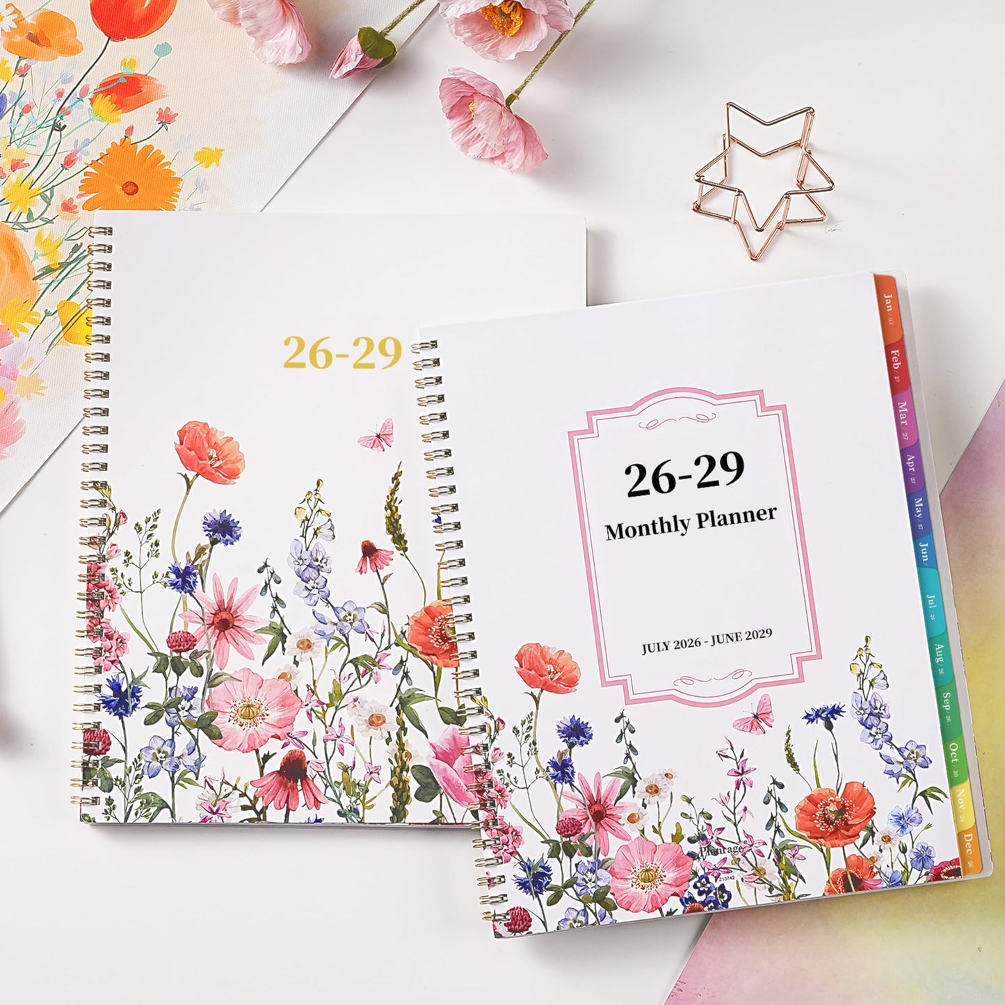 2026-2029 Monthly Planner - 3 year planner 2026-2029, Jul. 2026 - Jun. 2029, 3 Year Calendar 2026-2027-2028 monthly planner, 9" x 11", 36 Month Calendar with Colourful Tabs + Back Pocket - Flowers