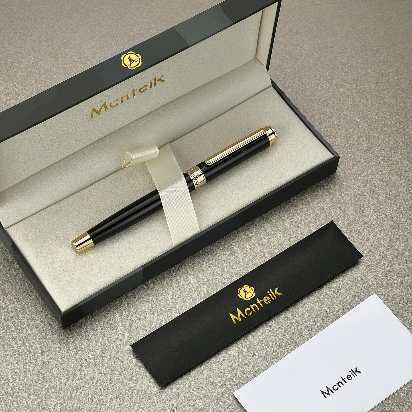 MCNTEIK 317 Rollerball - Stunning Luxury Black Lacquer Pen with 24K Gold Finish, Schmidt Black Ink Refill, Best Gift Set for Men & Women, Executive Office, Christmas, Nice Classic Pens-Black