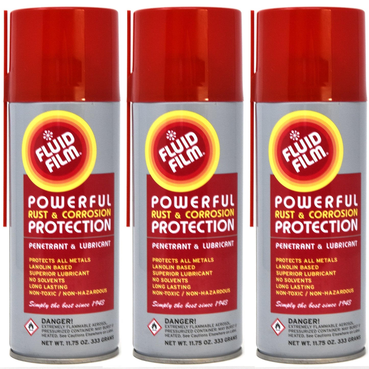 Fluid Film (3 Aerosol Cans) Rust & Corrosion Protection; Metal Surface Penetrant & Lubricant, Marine, Automotive, Industrial, Home, 11.75 Oz