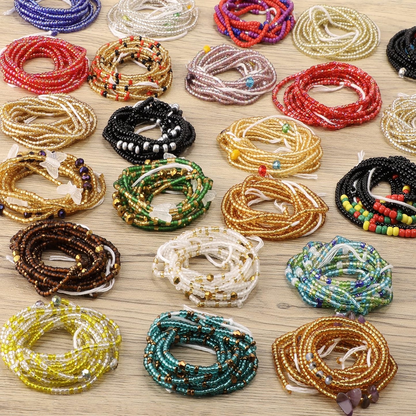 Teniinet 1PCS 50” Handmade African Waist Beads for Women Non-Stretching,Waist Jewelry Body Accessories for Women(Tie-on)