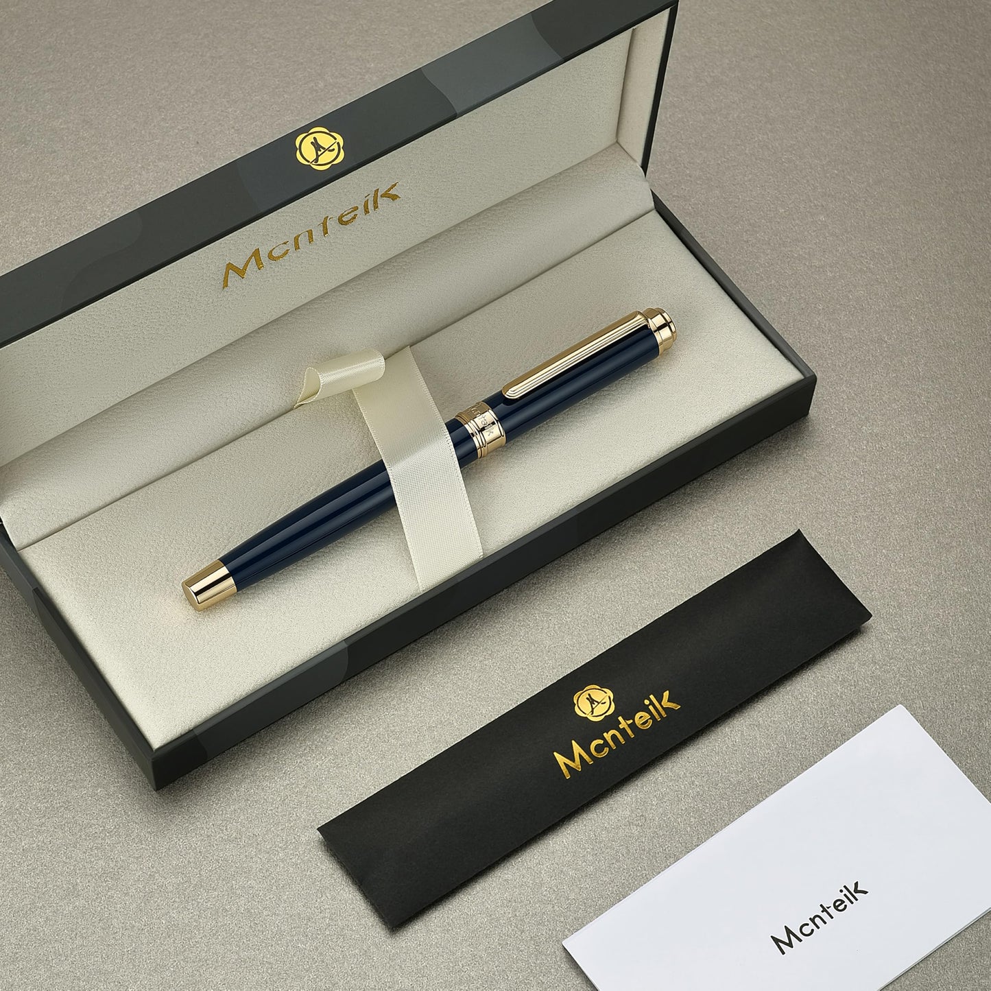 MCNTEIK 317 Rollerball - Stunning Luxury Blue Lacquer Pen with 24K Gold Finish, Schmidt Black Ink Refill, Fancy Gift Set for Men & Women, Professional, Graduation Executive Office, Nice Classic Pens