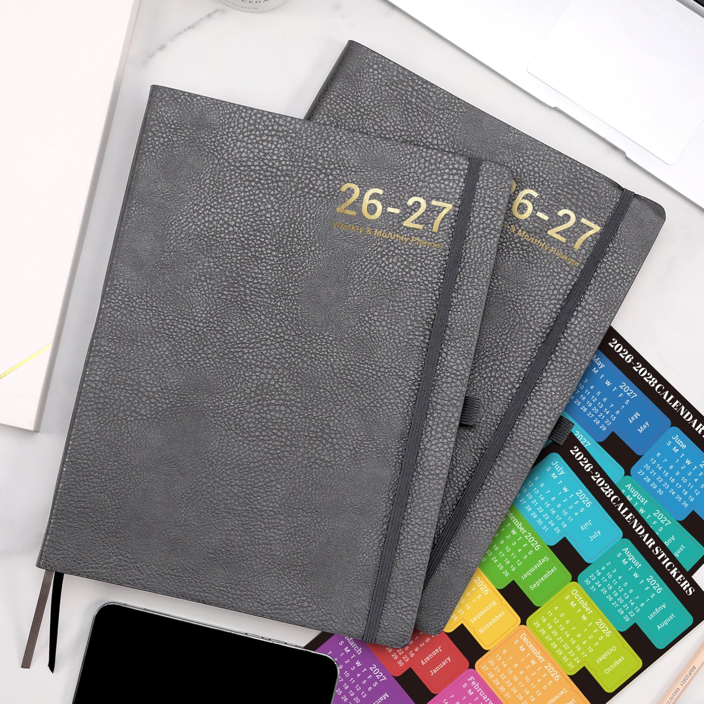 Planner 2026-2027 - Planner Weekly and Monthly 2026-2027, Jul 2026 - Jun. 2027, 8.5" x 11", Academic Calendar, Leather Cover Planners with Thick Paper, Back Pocket with Notes Pages - Grey