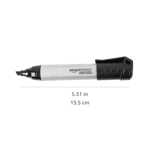 Amazon Basics Large Chisel Tip Permanent Markers, Quick Drying, Fade Resistant, Black, 12-Pack