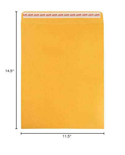 JAM PAPER 11 1/2 x 14 1/2 Open End Catalog Commercial Envelopes with Peel and Seal Closure - Brown Kraft Manila - 50/Pack