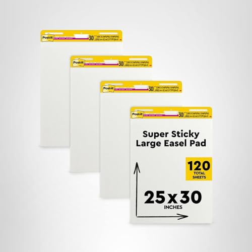 Post-it Super Sticky Easel Pad, 25 in x 30 in, White, 30 Sheets/Pad, 4 Pads/Pack, Great for Virtual Teachers and Students (559 VAD 4PK)