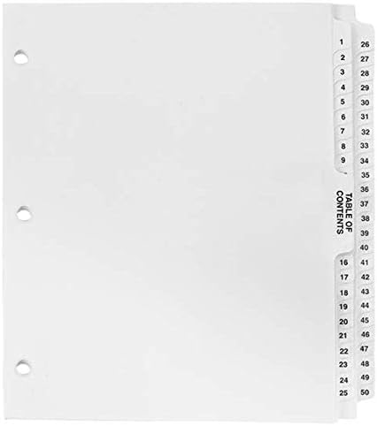 Exhibitindexes® Numbered Dividers 1-50 Punched - AVE Style Bold Tabs - Side Collated Exhibit Tabs - Made in The USA | Letter Size - 1-50 - Sets