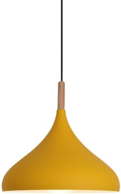 Creative Colorful Wood Metal Pendant Light, Nordic Modern Hanging Light Fixture, Single Rustic Farmhouse Pendant Lamp, Simple Retro Pendant Lighting for Kitchen Island Dining Table (Yellow,16.5in)