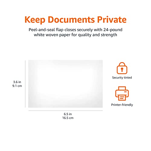 Amazon Basics #6 3/4 Security-Tinted Self-Seal Envelopes for Invoices and Documents, White, 300-Pack