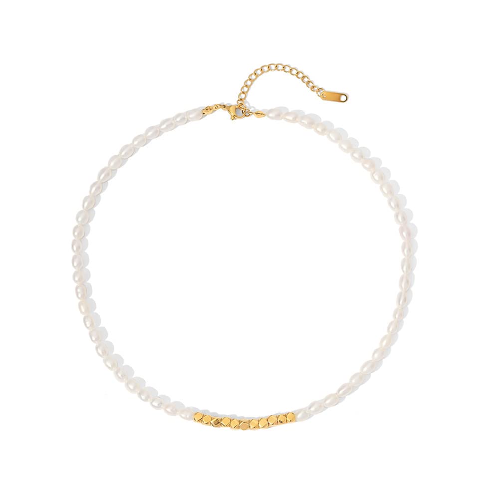 14K Gold Pearl Clavicle Necklace, Freshwater Pearl Beaded Necklace, Beautiful Women's Day, Birthday Gift for Wife,Girlfriend (style two, 14K)