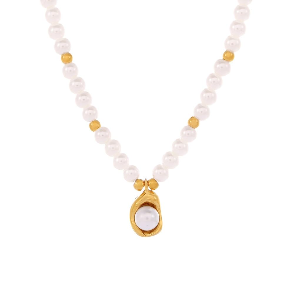 14K Yellow Gold Pearl Love Choker Necklace,Freshwater Cultured Pearl Pendant Necklaces,Fashion Jewelry for Women (Style 2, 14K Gold)