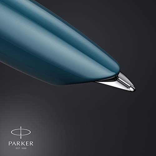 Parker 51 Fountain Pen Teal Blue Barrel with Chrome Trim Fine Nib with Black Ink Cartridge Gift Box