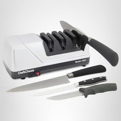 Chef’sChoice 15XV EdgeSelect Professional Electric Knife Sharpener with 100-Percent Diamond Abrasives and Precision Angle Guides for Straight Edge and Serrated Knives, 3-Stage, Gray