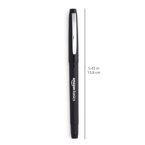Amazon Basics Felt Tip Marker Pens, Black, Smooth Writing, for Writing, Drawing, Journaling and Note Taking, 24-Pack