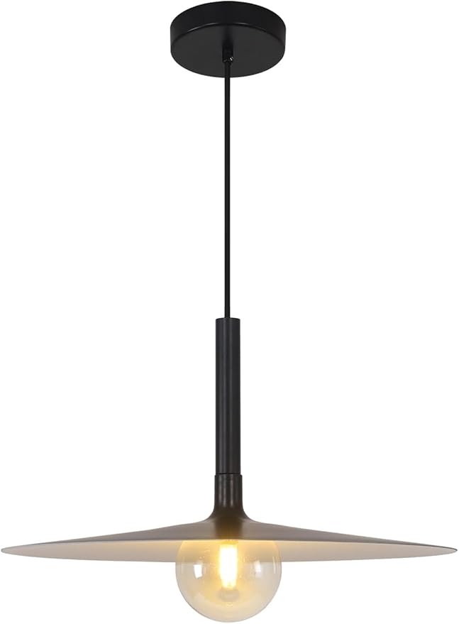 KCO Lighting Black Barn Pendant Light Large Dome Pendant Light Mid Century Modern Hanging Light Amber Glass Hanging Lamp Farmhouse Industrial Pendant Lighting