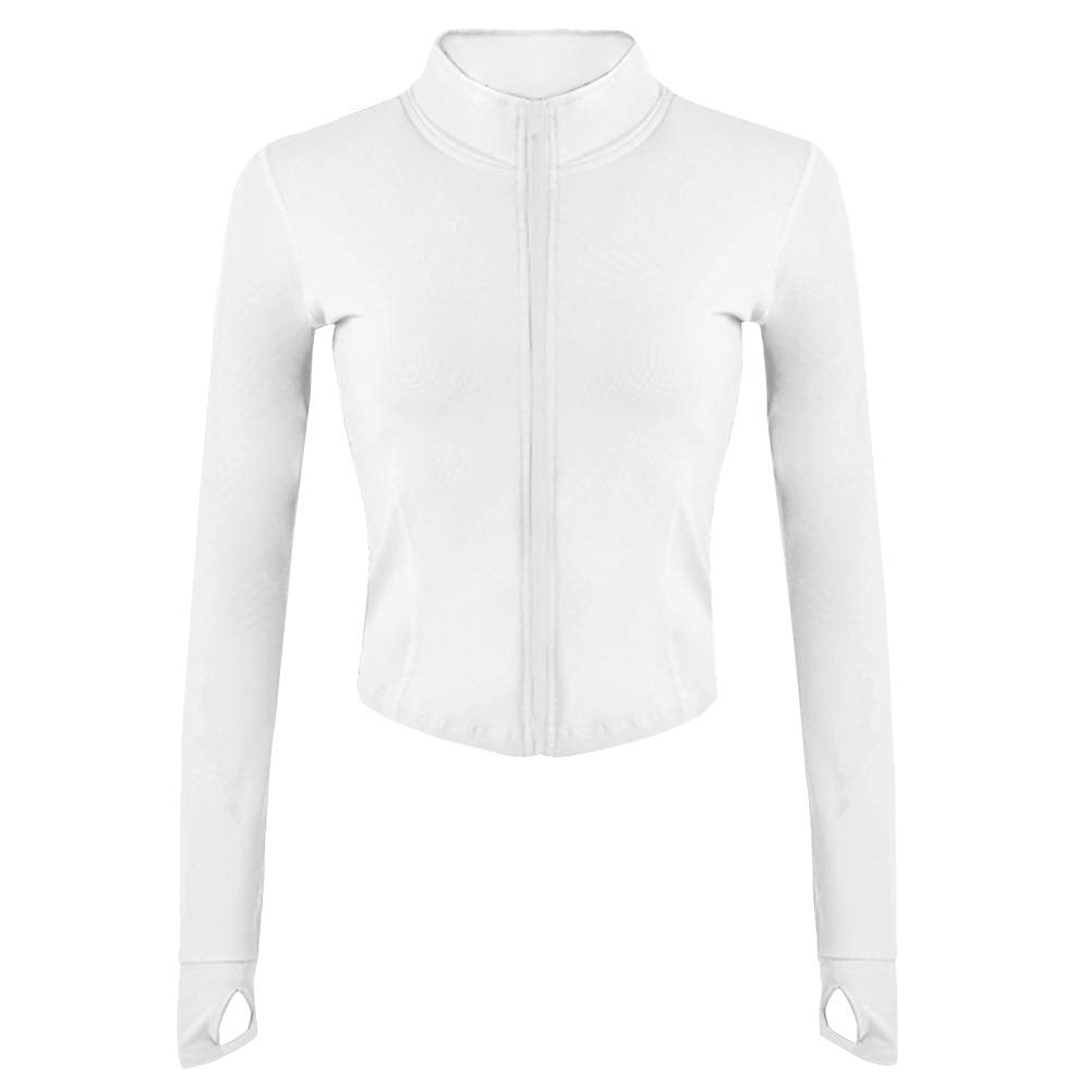 Lviefent Womens Lightweight Full Zip Running Track Jacket Workout Slim Fit Yoga Sportwear with Thumb Holes (White, X-Large)