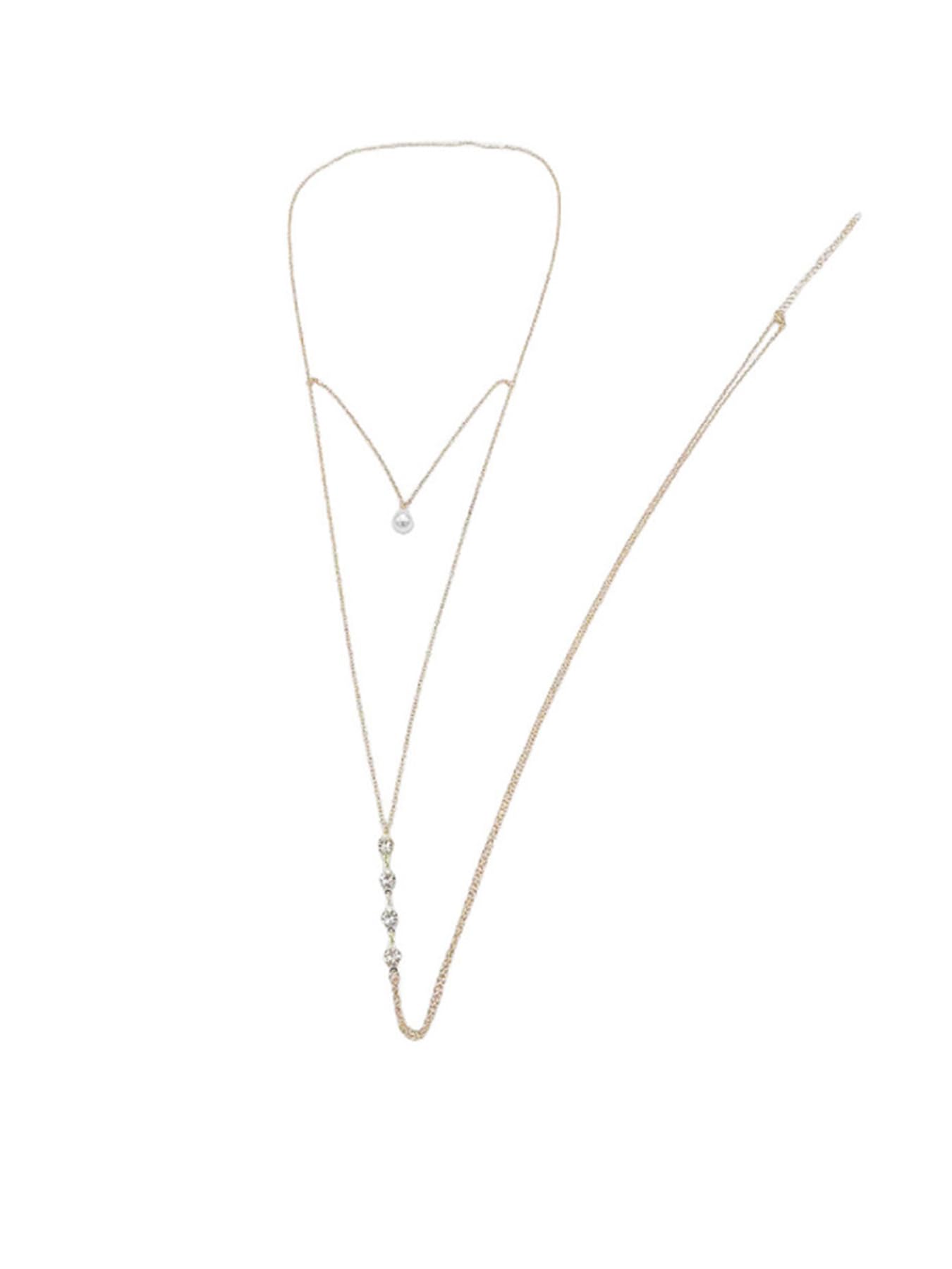 MODRSA Gold Back Necklace for Backless Dress Back Jewelry Backdrop Necklace Back Chain Pearl Rhinestone Body Chain Jewelry for Women Sexy