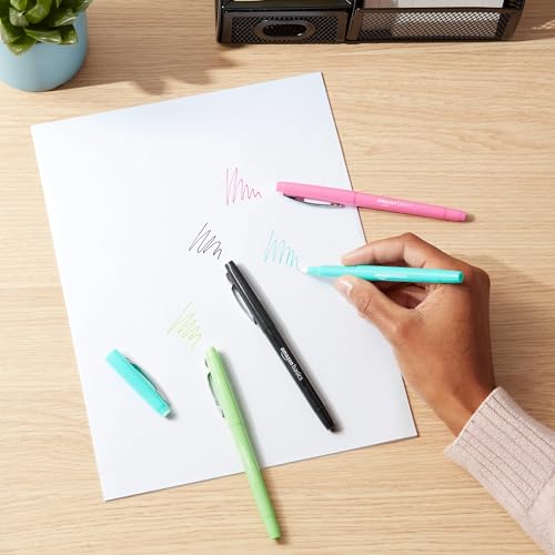Amazon Basics Felt Tip Marker Pens, Black, Smooth Writing, for Writing, Drawing, Journaling and Note Taking, 24-Pack