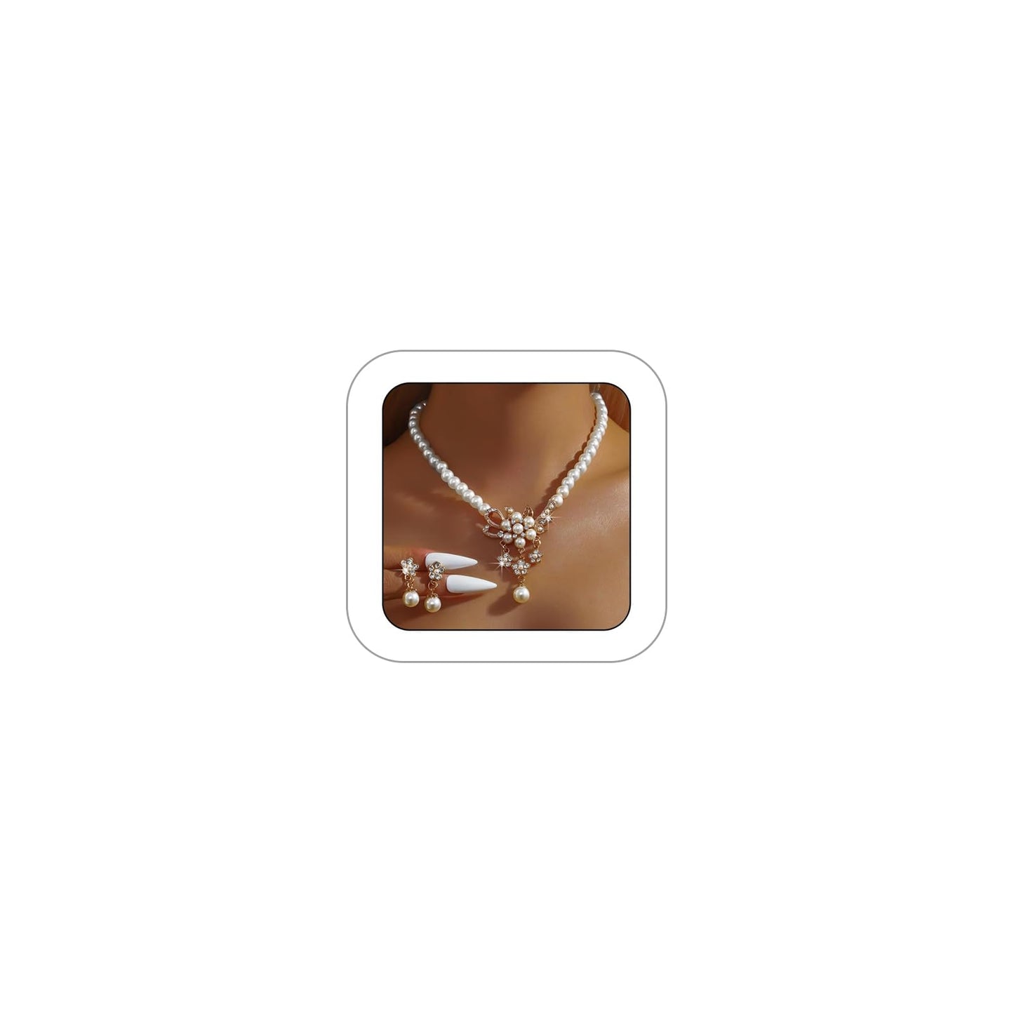 Meztole Pearl Necklace and Earring Set for Women,Pearl Jewelry Set Fake Pearls Necklace Imitation Beaded Collar de Perlas Para Mujer Necklaces for Prom Bridesmaid Costume Accessories C-Gold Flower