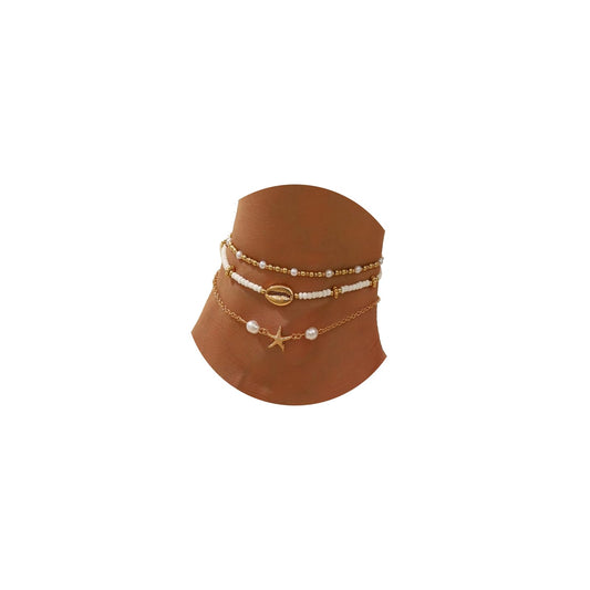 Smilelife Seashell Ankle Bracelets for Women Starfish Bracelets Layered Boho Puka Shell Anklet Cowrie Shell Bracelets Hawaiian Summer Beach Foot Chain Jewelry (Starfish)