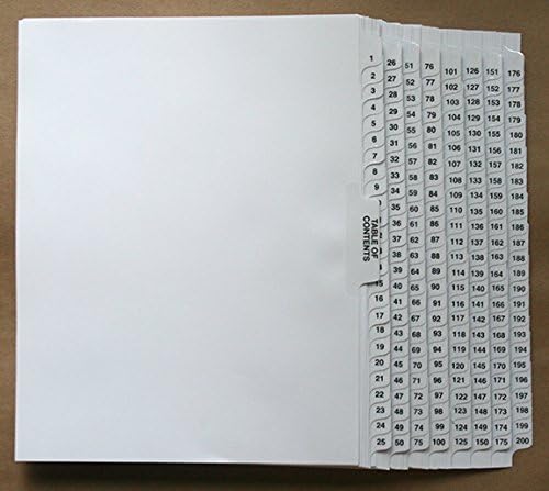 Exhibitindexes® Side Collated Exhibit Tabs - AVE Style Bold Font Made in The USA | Letter Size - 1-200 - Sets