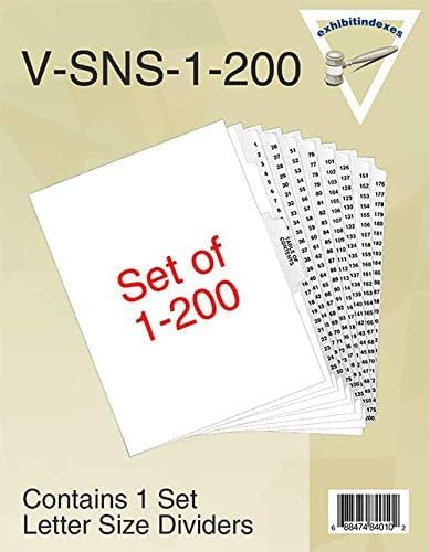 Exhibitindexes® Side Collated Exhibit Tabs - AVE Style Bold Font Made in The USA | Letter Size - 1-200 - Sets