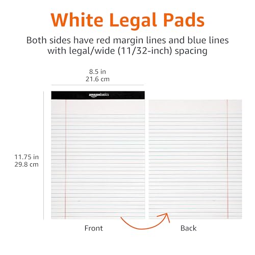 Amazon Basics Wide Ruled Lined Writing Note Pads for Office Supplies, 8.5" x 11.75", White, 12-Pack of 50 Perforated Sheets