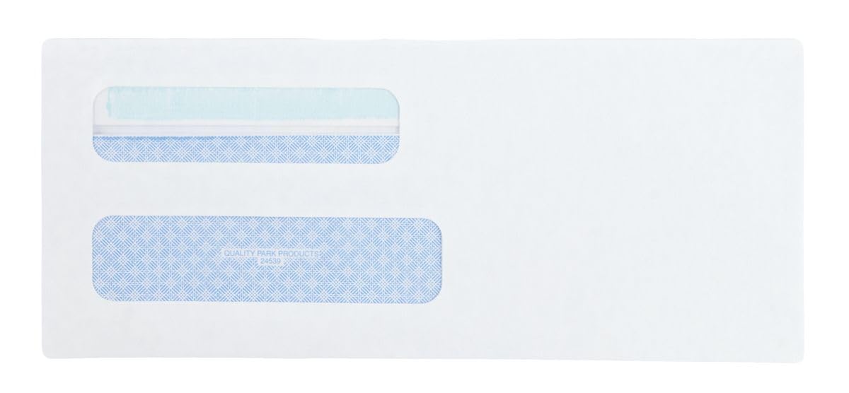 Quality Park #8 5/8 Security Envelopes, Double Window, Self Seal Envelopes for Invoices/Statements, 3-5/8" x 8-5/8", 24 lb White, 500/Box (QUA24539)