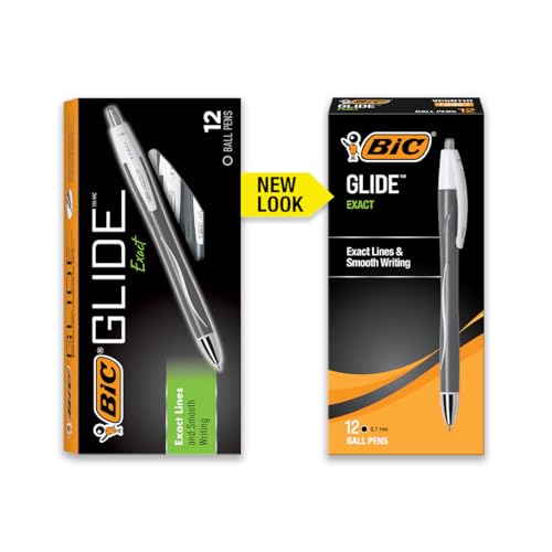 BIC Glide Exact Black Retractable Ballpoint Pens, Fine Point (0.7mm), 12-Count Pack, Ultra Smooth Writing Black Pens