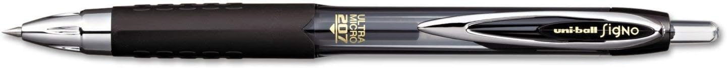 Advantage Gifts Signo 207 Roller Ball Retractable Gel Pens, Medium Point (0.7mm), Black Ink, 6 Count, Bundle with Plastic Reusable Pouch