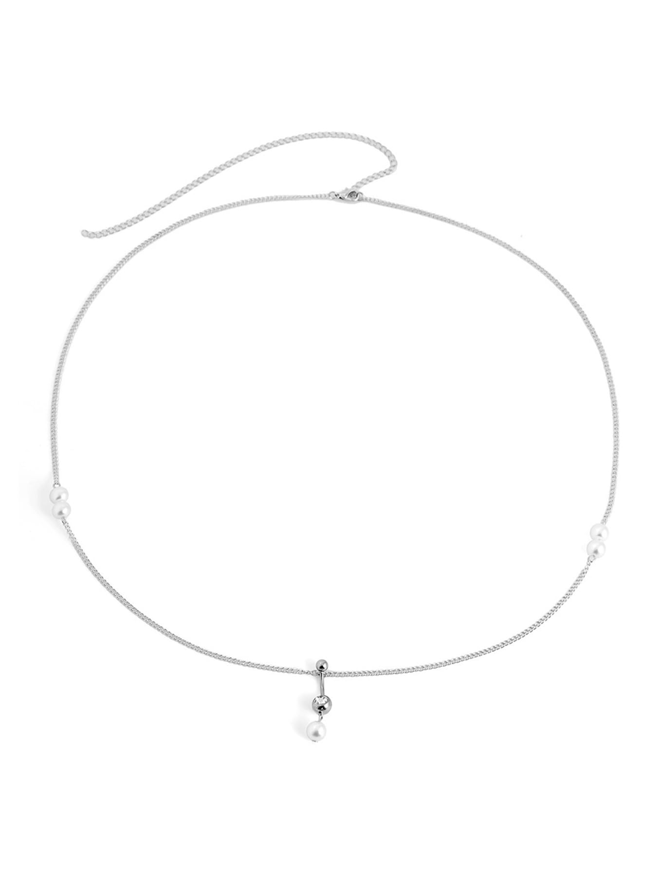 Longita Silver Waist Chain for Women Silver Belly Chain With Belly Rings Layered Stomach Chains Pearl Body Chain Waist Jewelry with Navel Ring