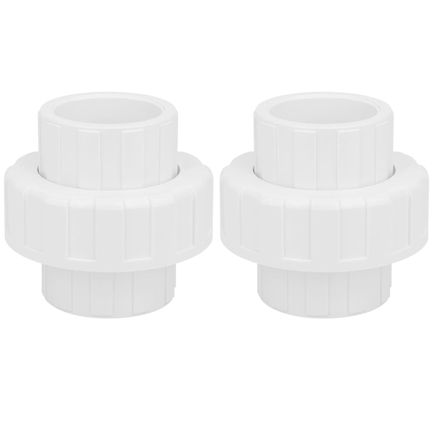 2Pcs 1-1/2" PVC Union Coupling Pipe Fitting (Socket x Socket) 1.5Inch PVC Slip Union PVC Adapter Coupling Schedule 40, EPDM O-Ring, White