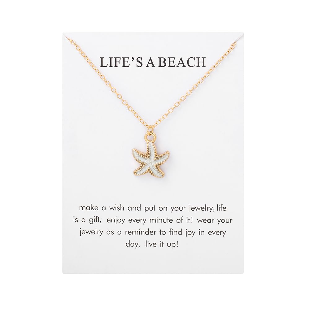CIWEAI 6Pcs Gold Beach Starfish Necklace Set for Women Cute Beachy Hawaii Star Fish Bulk Necklaces Pack Trendy Hawaiian Friendship Matching Jewelry Accessories (Starfish-White-Card)