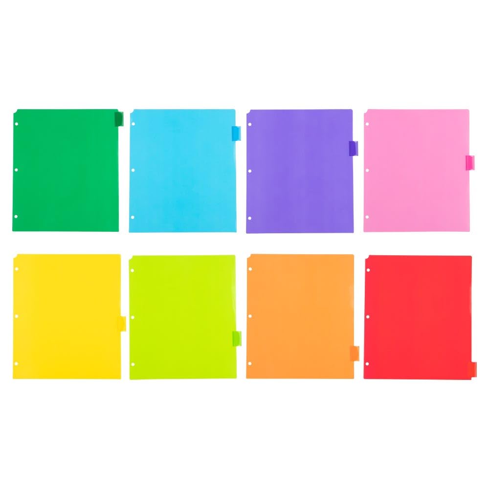 JAM PAPER Plastic Index Tab Dividers - 8-Tab - 9 3/4 x 11 1/2 - Multicolor - 2 Sets of 8 Tabs/Pack