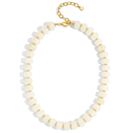 FAUTHENTICUTE White Resin Beaded Necklace for Women Boho Statement Necklaces Trendy Summer Beach Jewelry Western Style White Bead Necklace Everyday Layered Choker Necklaces for Women