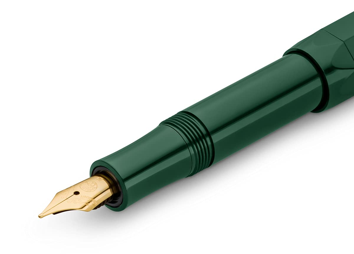 Kaweco CLASSIC SPORT Fountain Pen Green with 23 Carat Gold-Plated Steel Nib and Iridium Tip for Ink Cartridges I Sport Fountain Pen 13 cm I Nib: F (Fine)