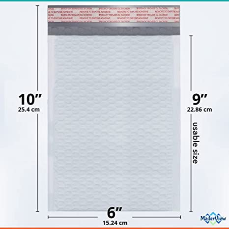 250 Pack USA Made Poly Bubble Mailers (#0) 6x10 Inches Shipping Padded Envelopes Self Seal Tape #0 (Usable size 6 x9)