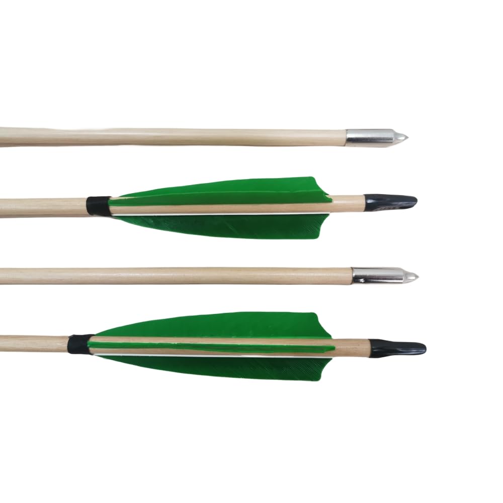 PG1ARCHERY 32INCH Archery Wooden Arrows Practice Target Arrows for Longbow Recurve Bow (Pack of 12)